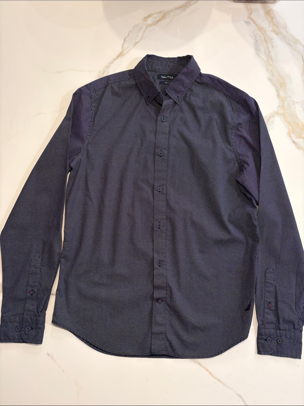 Nautica Men's Dark Navy Microdot Button-Up Shirt size S